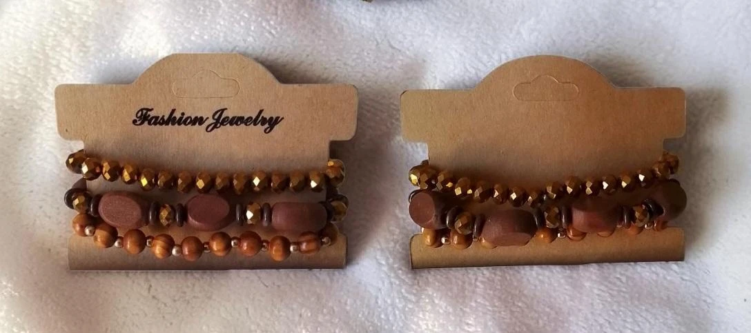 Lote de 3 pulseiras de pérolas e madeira unissex tamanho único elástico fashion Jewelry N – photo 3